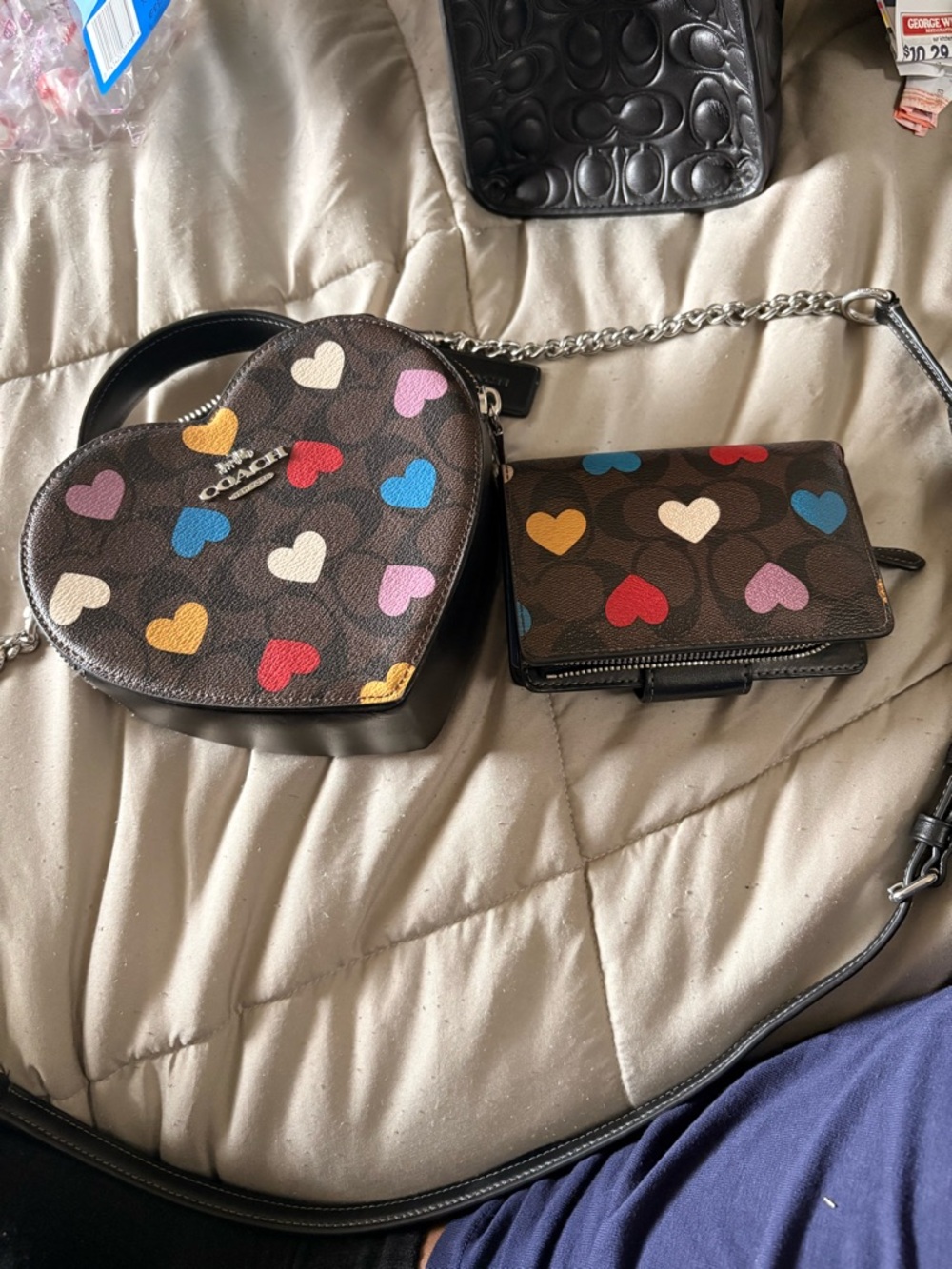 Coach Brown Heart-Print Mini Crossbody and Wallet Set - Multicolor Hearts - Picture 2 of 4